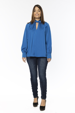 Blusa Ariel effetto raso manica a palloncino - Blu royal